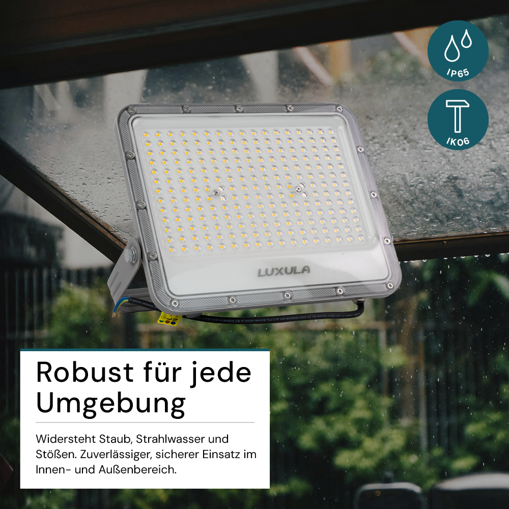 LED-Fluter, 150 W, 4000 K (neutralweiß), 18500 lm, grau, IP65.