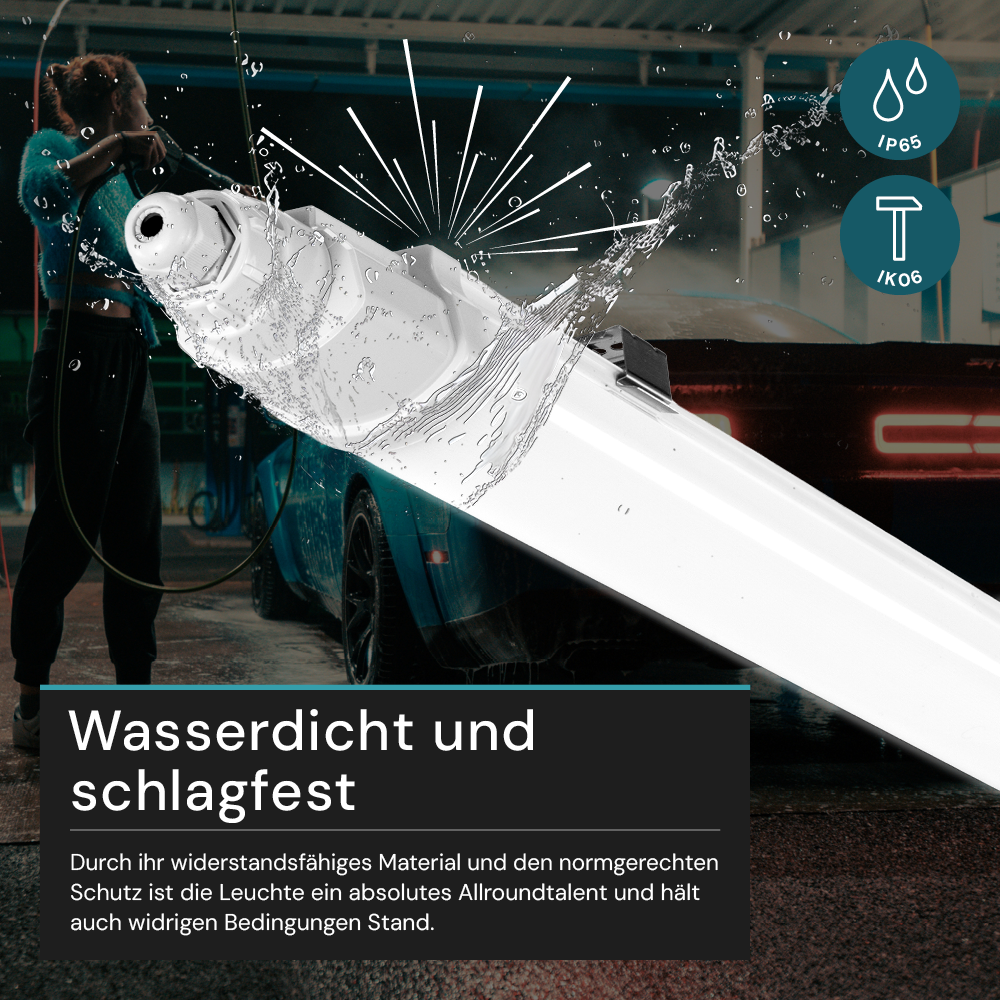 2er-Pack LED Feuchtraumleuchte SLIM, 60 cm, 18 W, 2160 lm, 4000 K (neutralweiß), IP65, IK06, durchschleifbar, mit Quick Connector.
