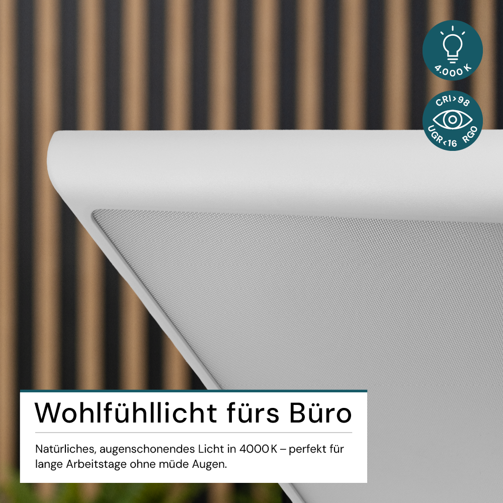 LED Büro-Stehleuchte, Up/Down, in Weiß, 100 W, 7000 lm, 4000 K (neutralweiß), UGR<16, CRI98, dimmbar, RG0, Bridgelux LED, Arbeitsplatzleuchte