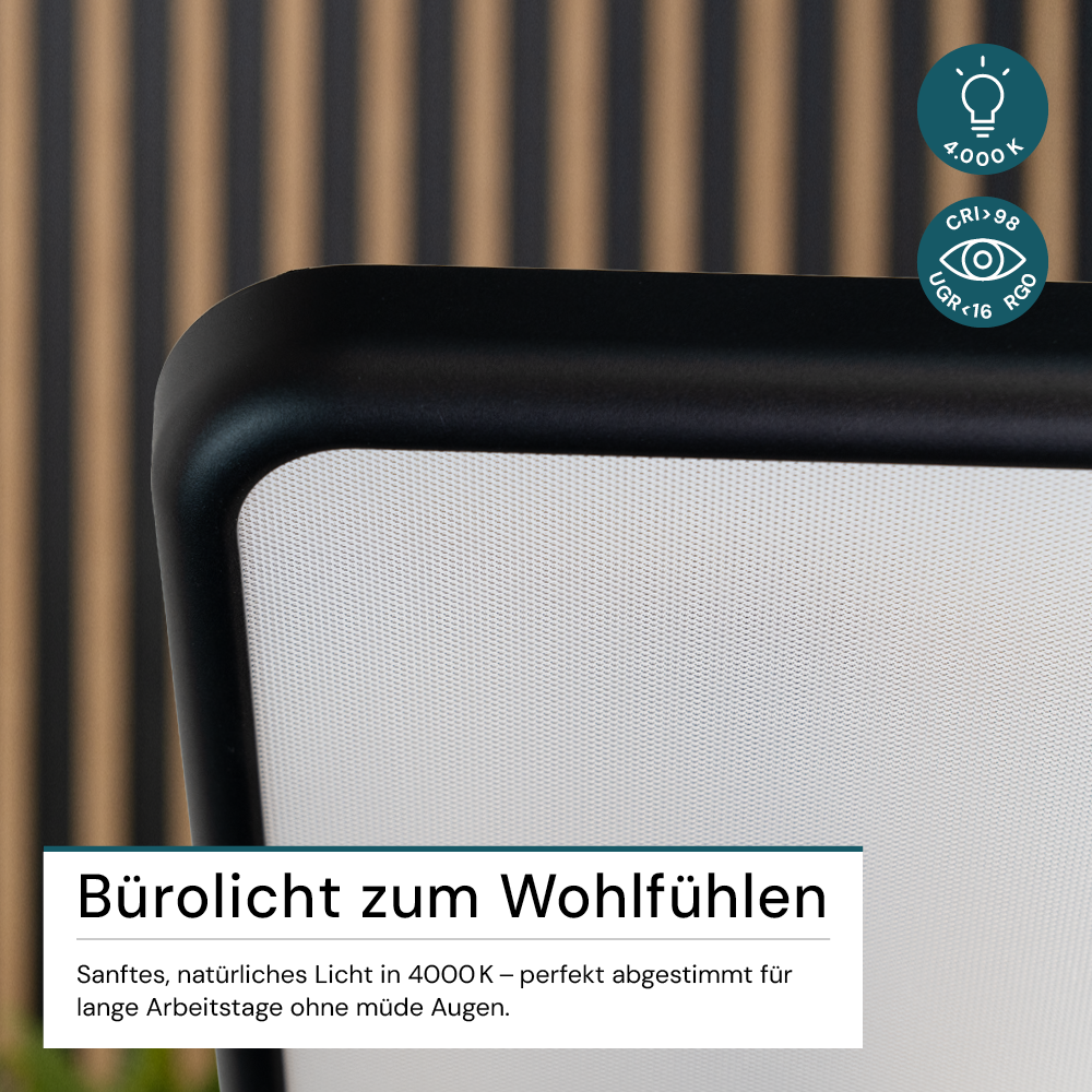 LED Büro-Stehleuchte, Up/Down, in Schwarz, 100 W, 7000 lm, 4000 K (neutralweiß), UGR<16, CRI98, dimmbar, RG0, Bridgelux LED