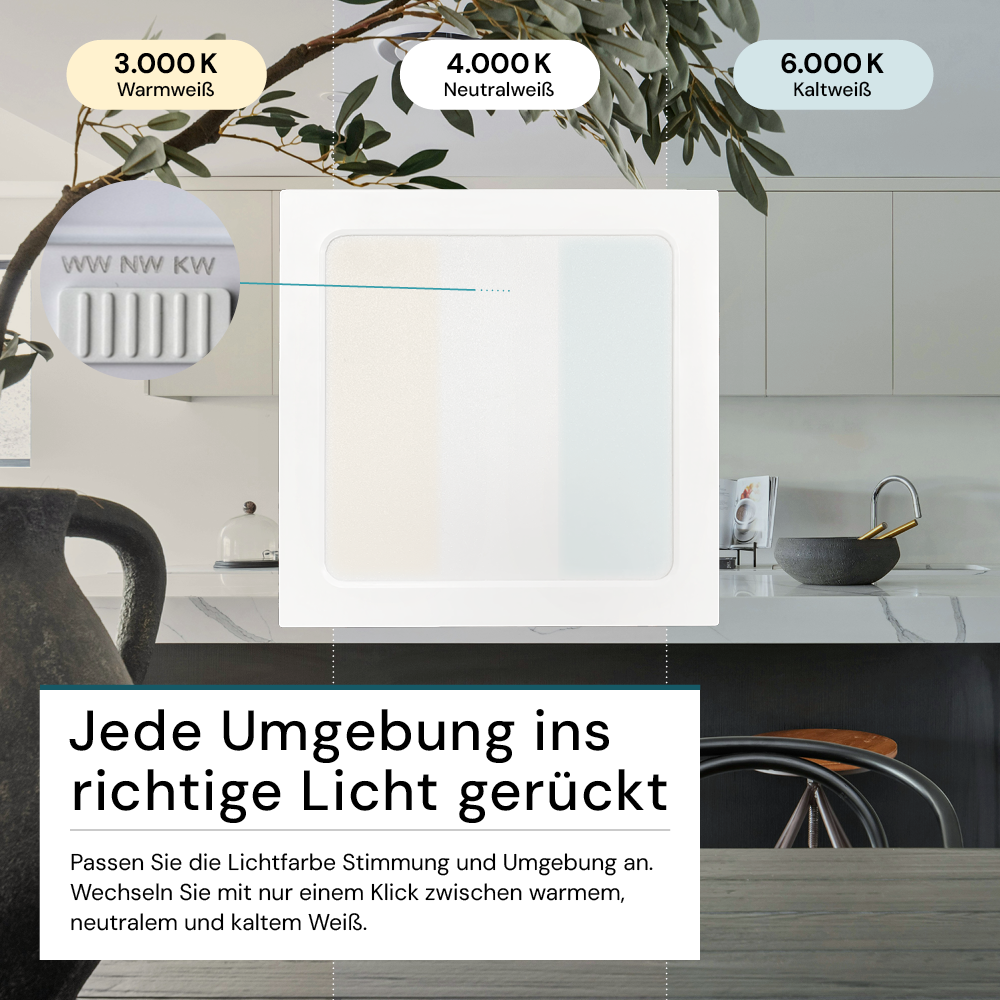 LED Aufbauleuchte in Weiß, 24 W, 230 V, IP44-geschützt, 2400 lm, Lichtfarbe einstellbar, 299x34 mm, Deckenleuchte mit Diffusor, Badezimmerlampe