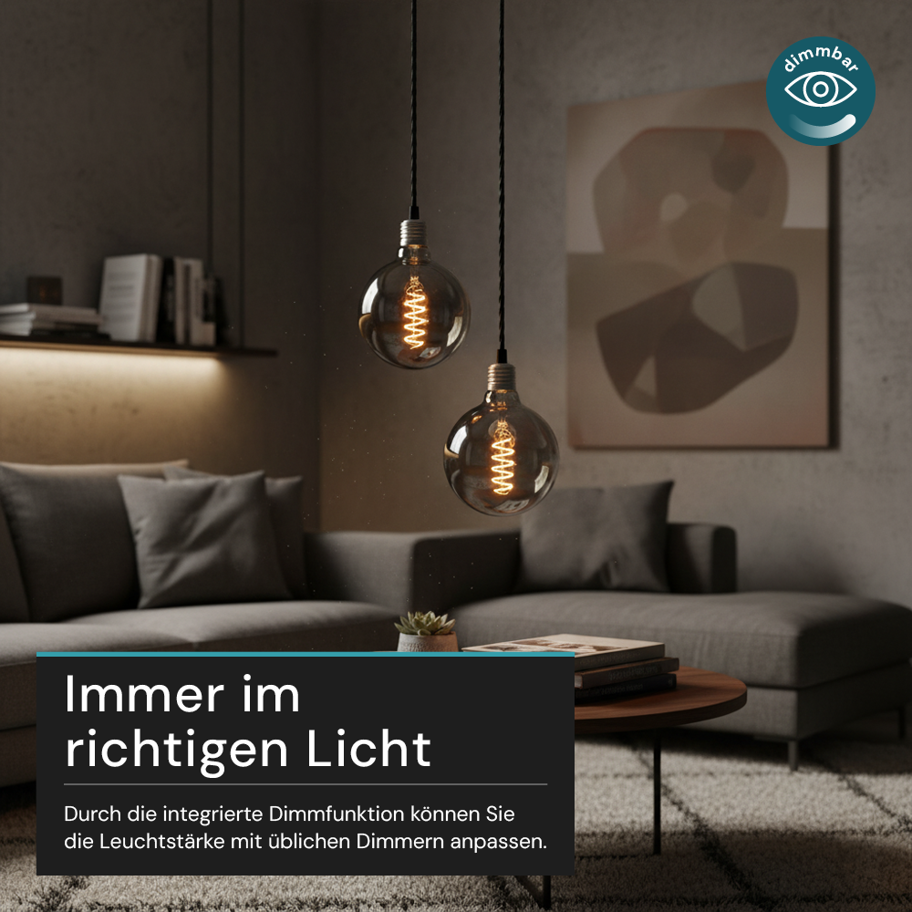 LED Filament Leuchtmittel, SPIRAL, Globe G95, E27, 4W, 40lm, 1800K, dimmbar