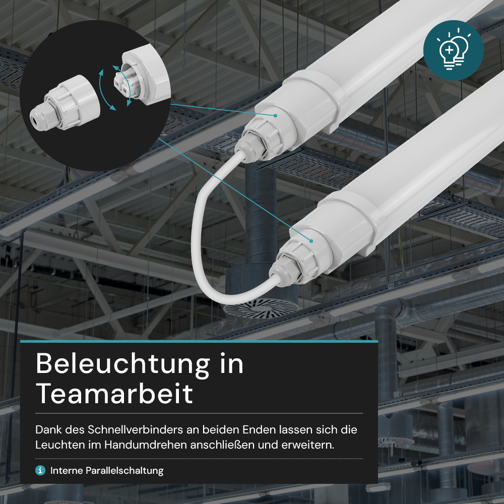 LED Feuchtraumleuchte SLIM, 120 cm, 36 W, 4320 lm, 4000 K (neutralweiß), IP65, IK06, durchschleifbar, mit Quick Connector.