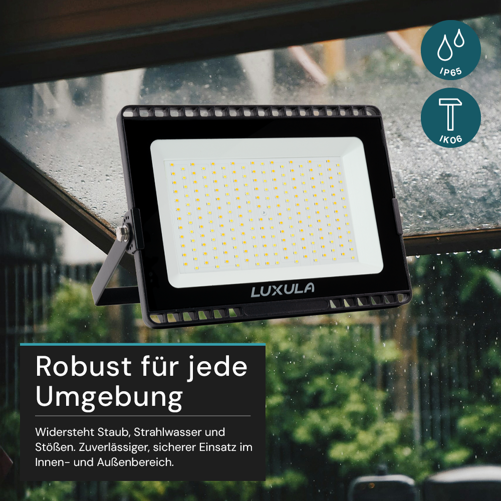 LED CCT Fluter, 100 W, 3000-6500 K (warm-, neutral-, kaltweiß), 10000 lm, schwarz, IP65.