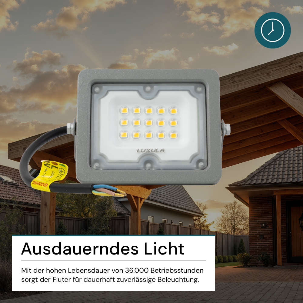 LED-Fluter, 10 W, 4000 K (neutralweiß), 900 lm, grau, IP65.