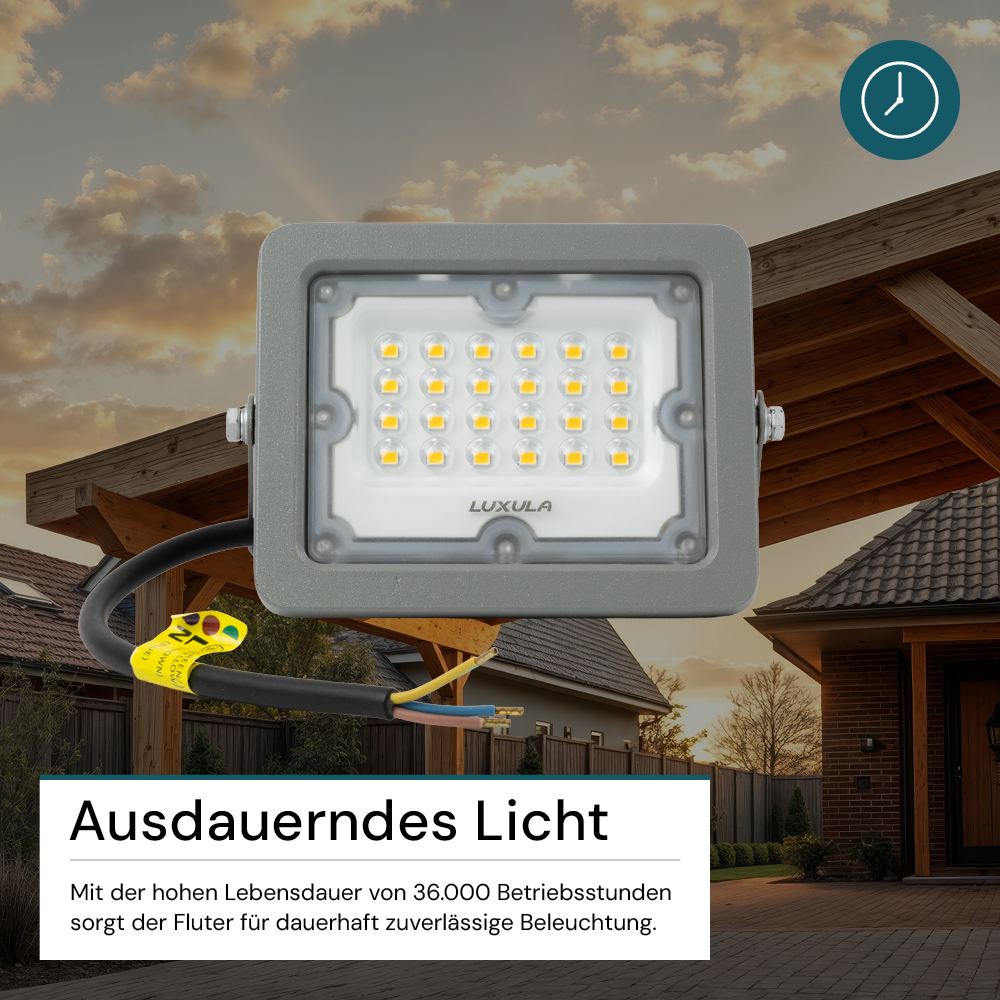 LED-Fluter, 20 W, 4000 K (neutralweiß), 1800 lm, grau, IP65.