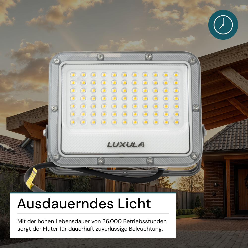 LED-Fluter, 50 W, 4000 K (neutralweiß), 6500 lm, grau, IP65.