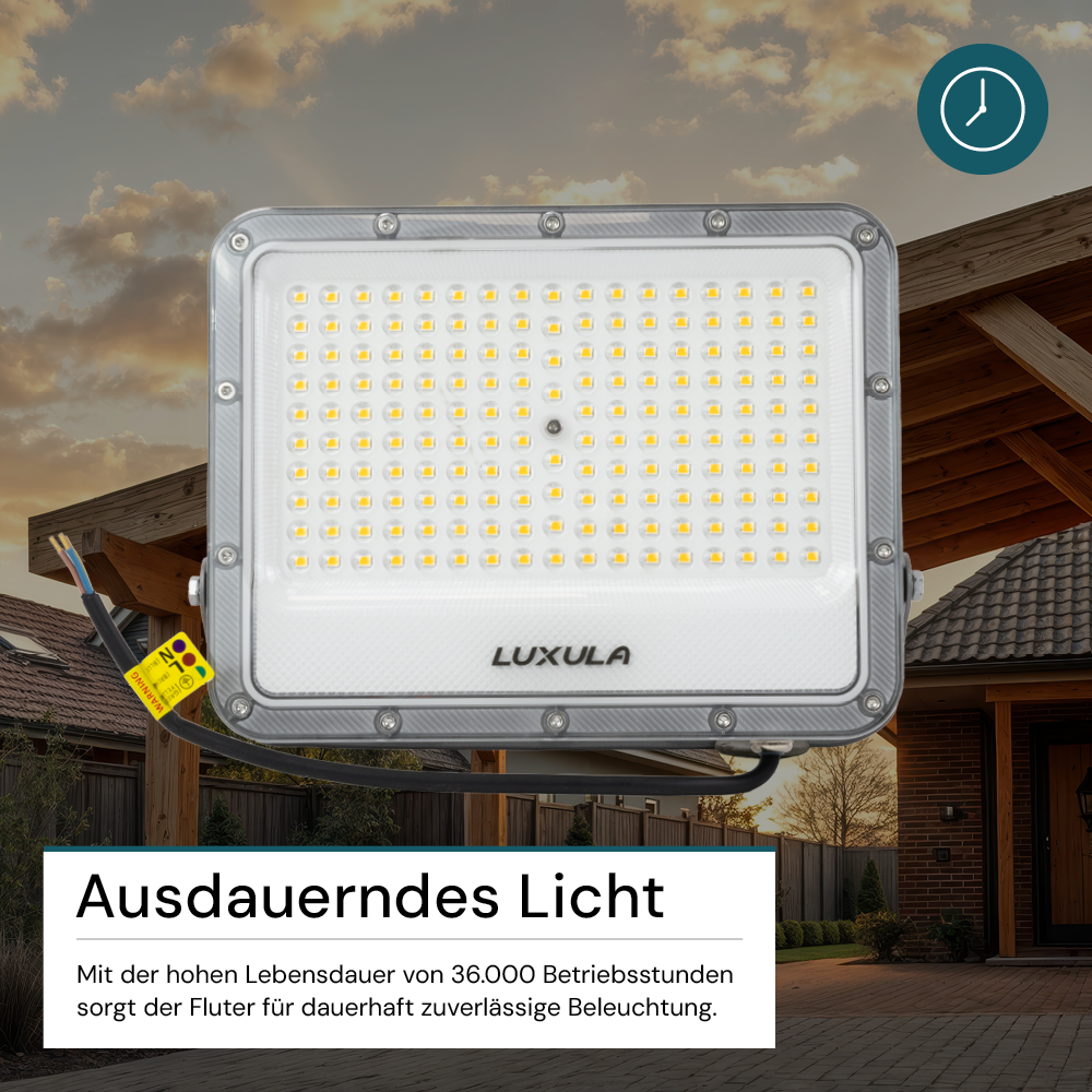 LED-Fluter, 100 W, 4000 K (neutralweiß), 12000 lm, grau, IP65.