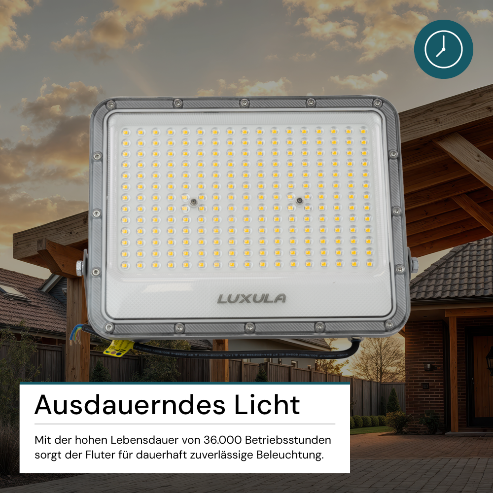 LED-Fluter, 150 W, 4000 K (neutralweiß), 18500 lm, grau, IP65.