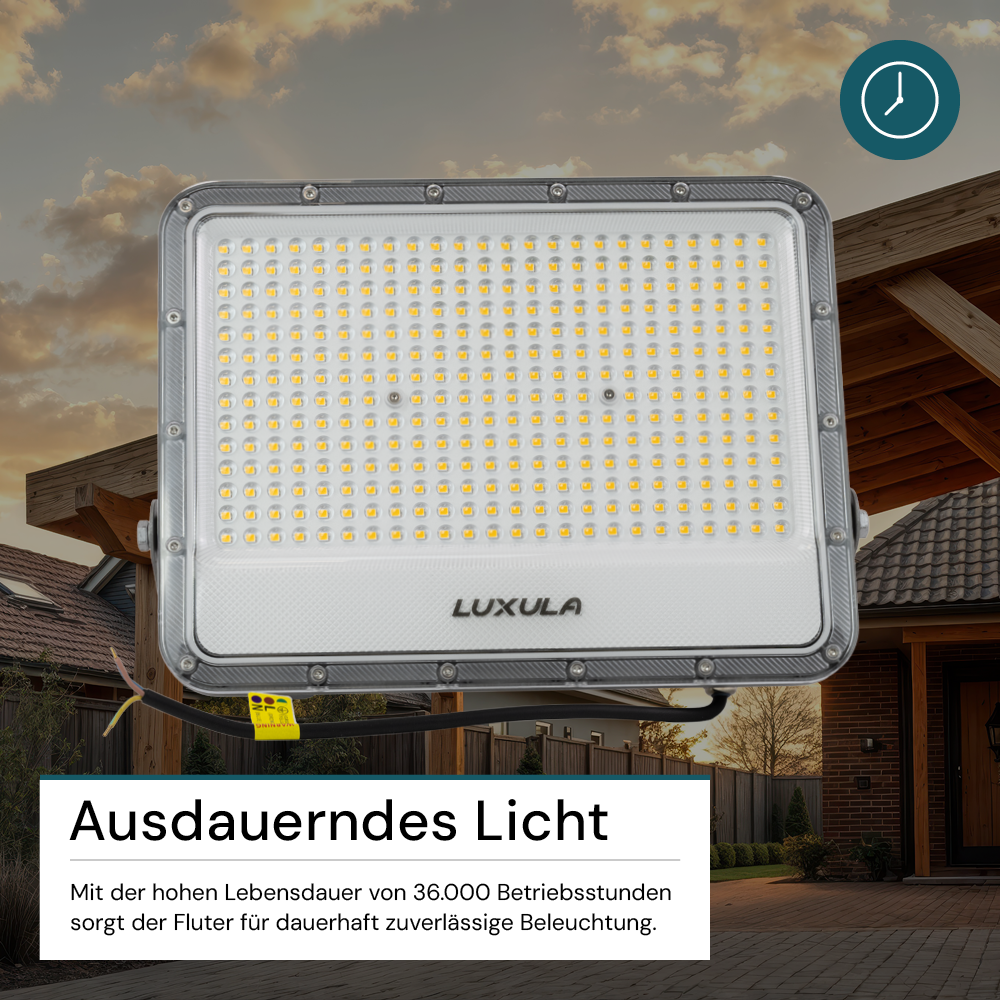 LED-Fluter, 200 W, 4000 K (neutralweiß), 26000 lm, grau, IP65.