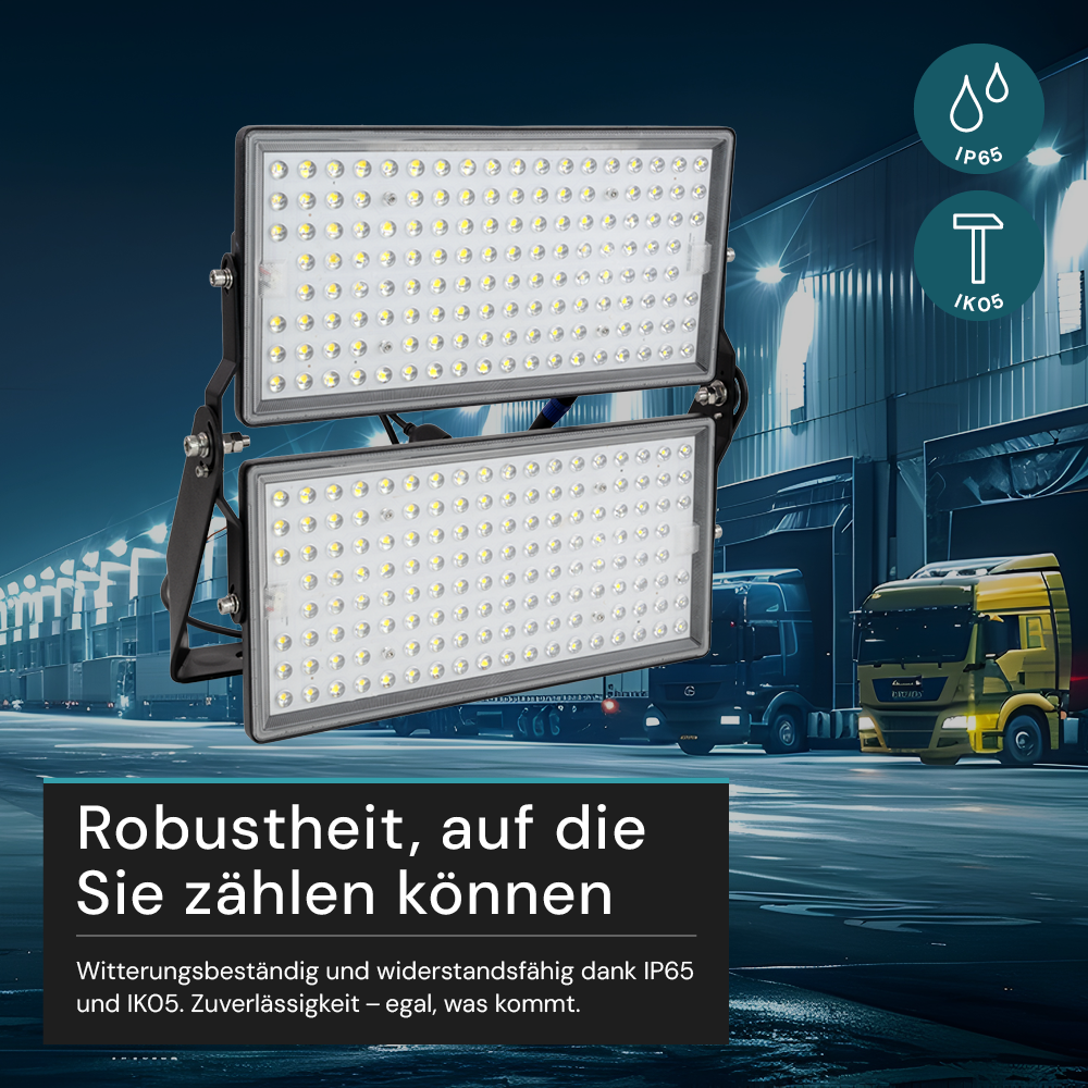 Stadion Fluter, 500 W, 5000 K (neutralweiß), 70000 lm, IP65, MOSO Treiber, hohe Energieeffizienz, Großflächenstrahler