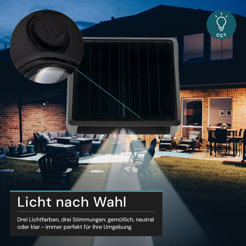 Solar LED Wandleuchte Außen, 1-flammig, 3 Lichtfarben einstellbar (CCT), IP54-wasserdicht, mit Akku, lange Leuchtdauer, Gartenleuchte