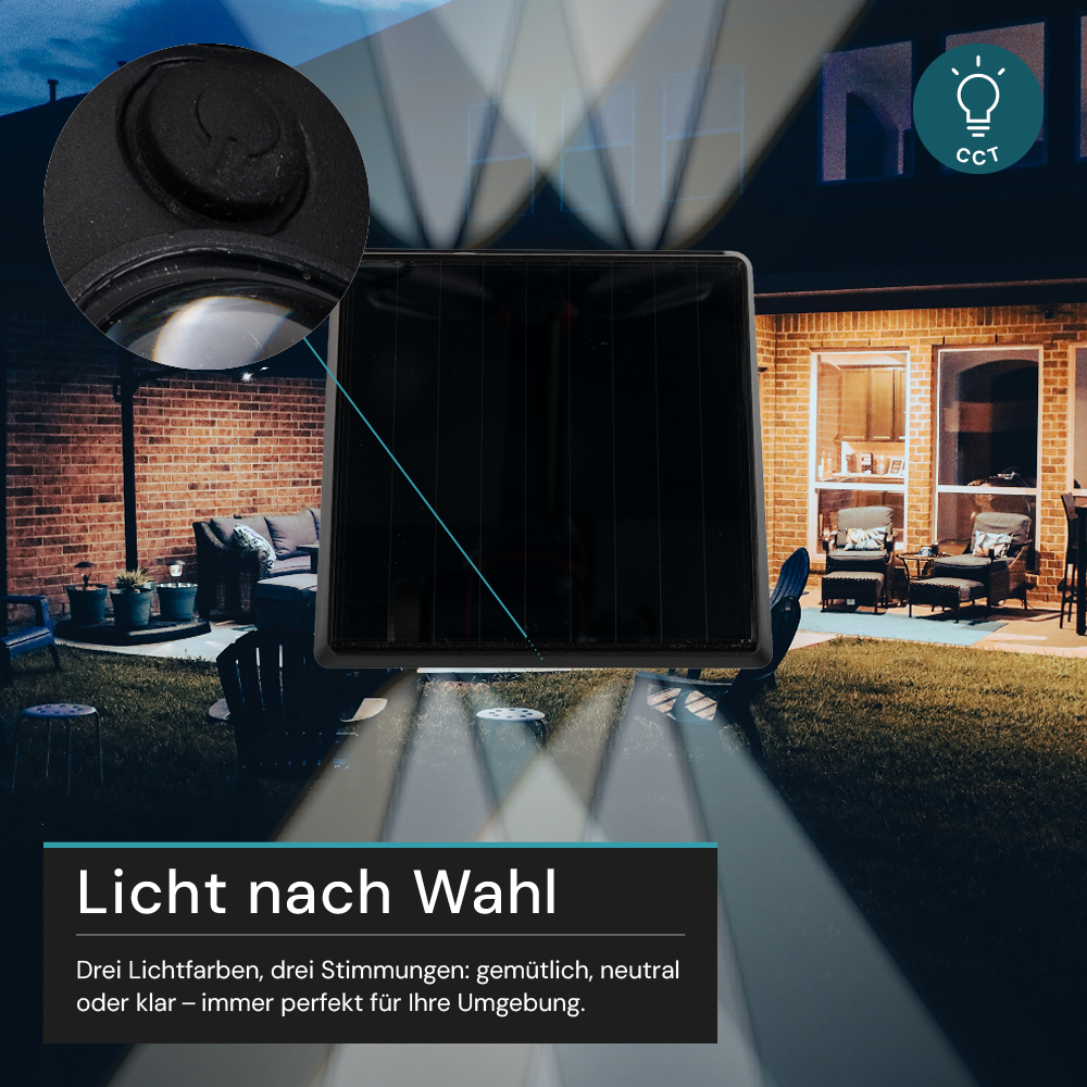 Solar LED Wandleuchte Außen, Up/Down, 2-flammig, 3 Lichtfarben einstellbar (CCT), IP54-wasserdicht, mit Akku, lange Leuchtdauer, Gartenleuchte