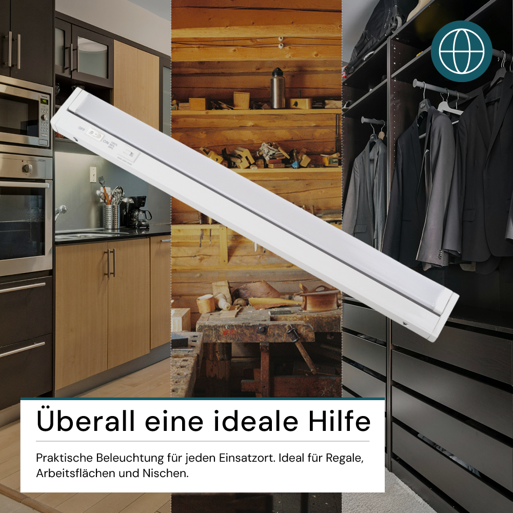 LED-Unterbauleuchte, schwenkbar, mit Schalter, 55 cm, 8 W, 800 lm, einstellbare Lichtfarbe, dimmbar, erweiterbar, Küchen- und Schrankbeleuchtung