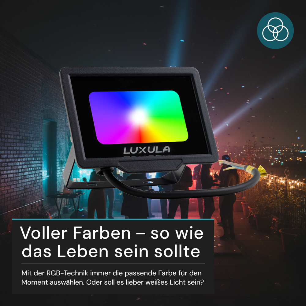 RGB LED-Fluter, 30 W, schwarz, IP65, mit Fernbedienung, RGBW-Farbwechsel