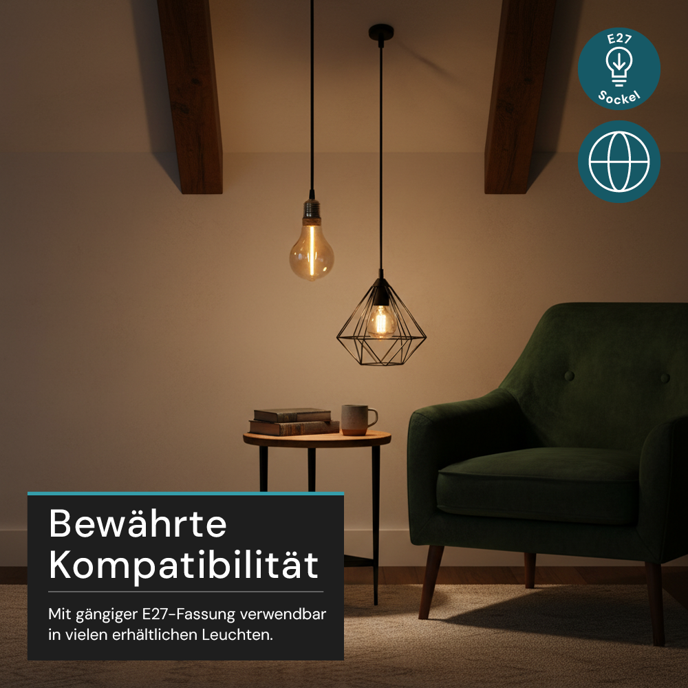 LED Filament Leuchtmittel, LINE, Amber, Bulb A60, E27, 2W, 65lm, 1800K, dimmbar