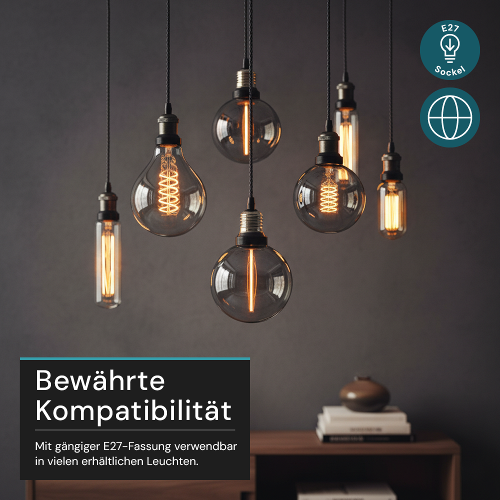 LED Filament Leuchtmittel, LINE, Smoke, Globe G80, E27, 2W, 40lm, 1800K, dimmbar