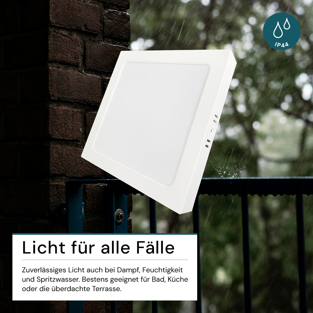 LED Aufbauleuchte in Weiß, 12 W, 230 V, IP44-geschützt, 1200 lm, Lichtfarbe einstellbar, 173x34 mm, Deckenleuchte mit Diffusor, Badezimmerlampe