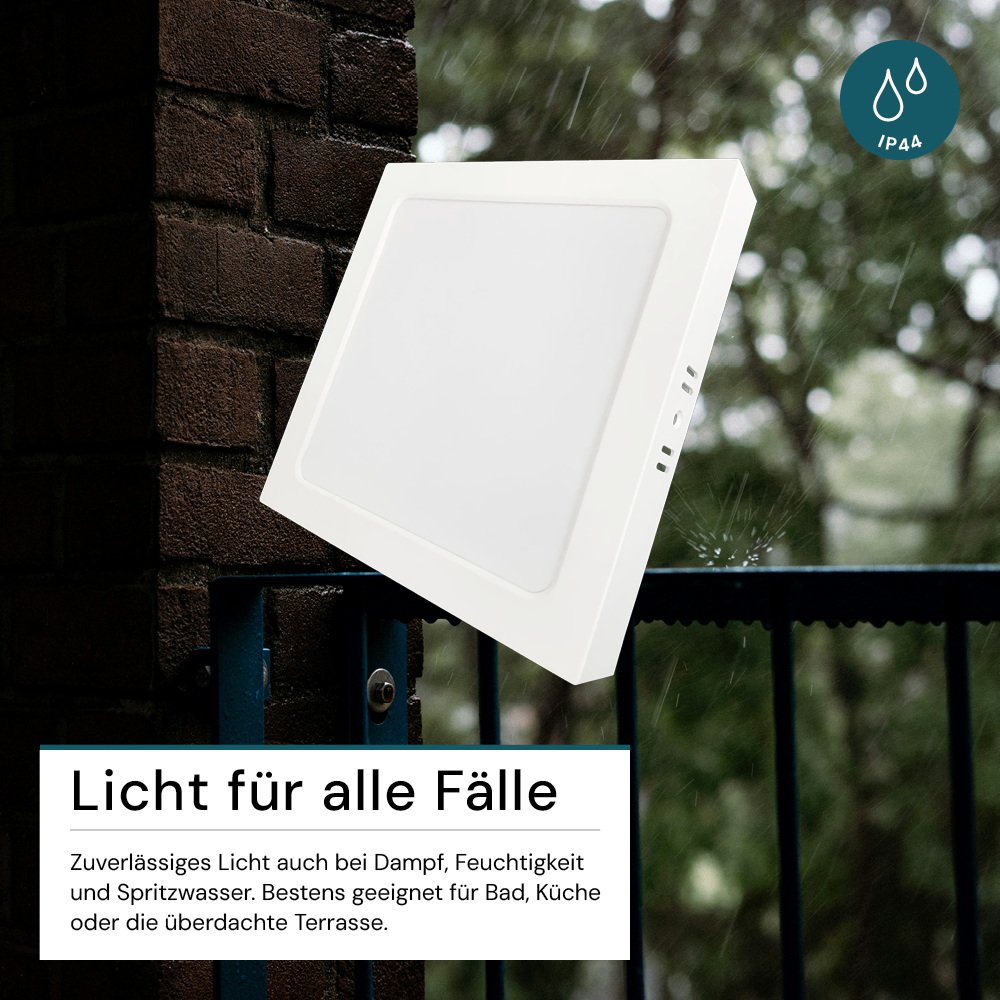 LED Aufbauleuchte in Weiß, 24 W, 230 V, IP44-geschützt, 2400 lm, Lichtfarbe einstellbar, 299x34 mm, Deckenleuchte mit Diffusor, Badezimmerlampe