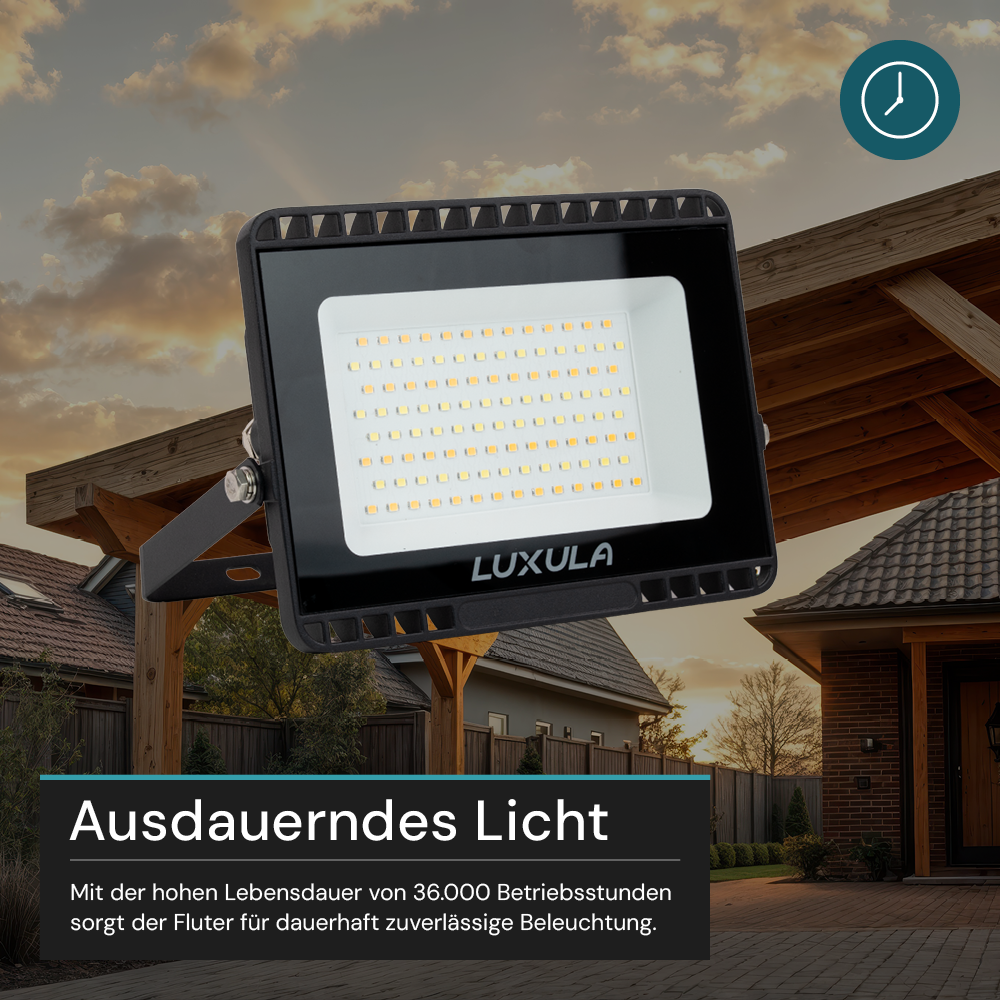 LED CCT Fluter, 50 W, 3000-6500 K (warm-, neutral-, kaltweiß), 5000 lm, schwarz, IP65.