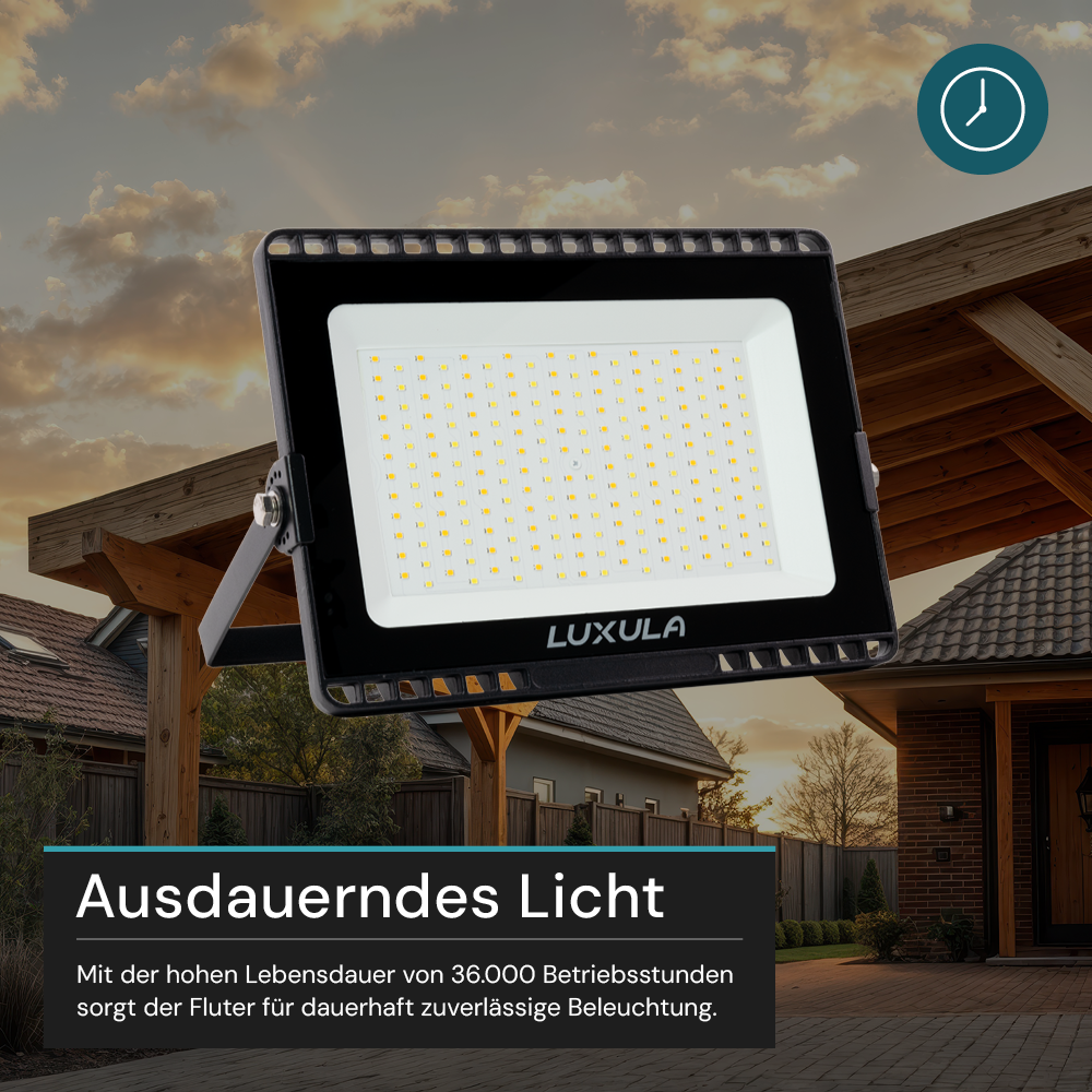 LED CCT Fluter, 100 W, 3000-6500 K (warm-, neutral-, kaltweiß), 10000 lm, schwarz, IP65.