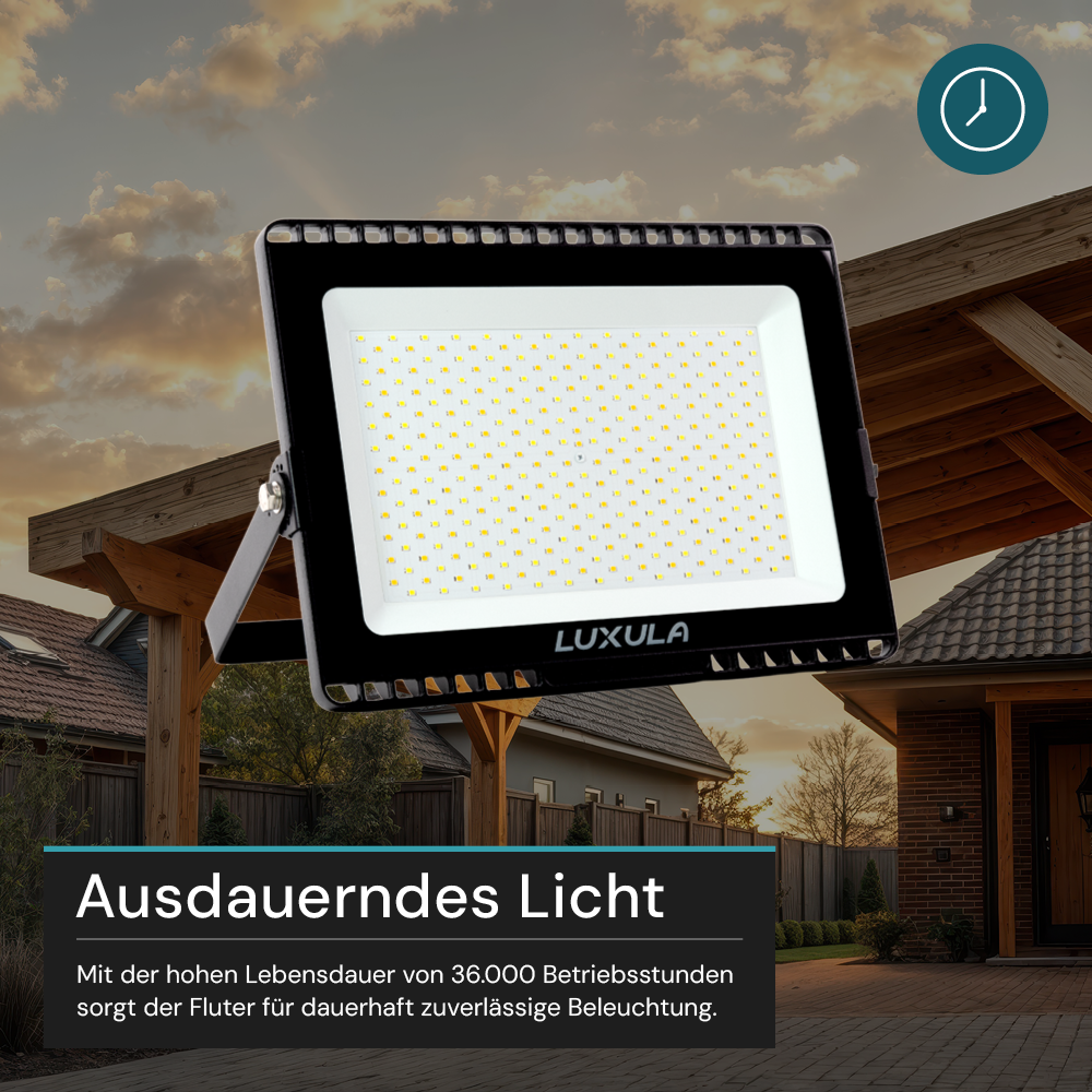 LED CCT Fluter, 150 W, 3000-6500 K (warm-, neutral-, kaltweiß), 15000 lm, schwarz, IP65.