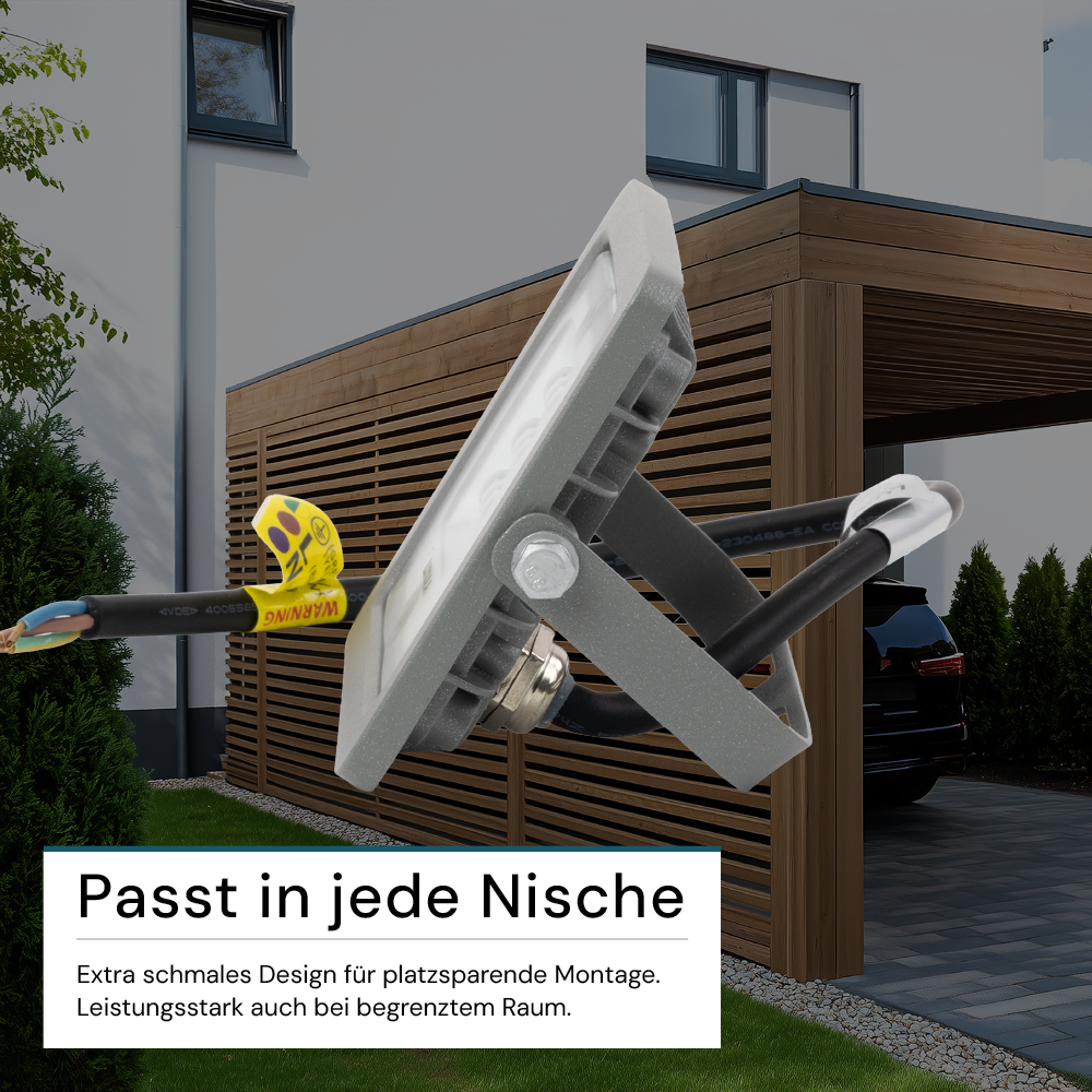 LED-Fluter, 10 W, 4000 K (neutralweiß), 900 lm, grau, IP65.