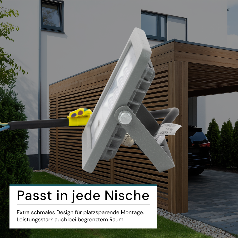 LED-Fluter, 20 W, 4000 K (neutralweiß), 1800 lm, grau, IP65.