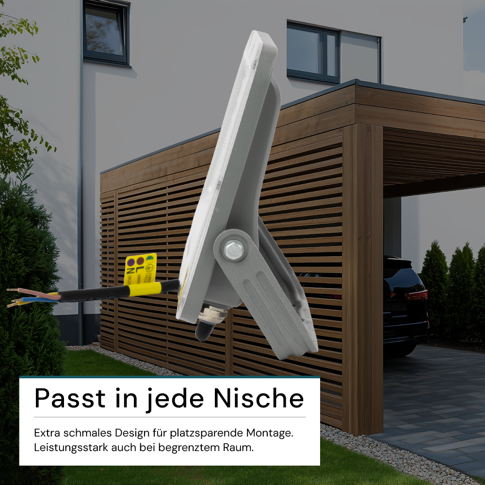 LED-Fluter, 50 W, 4000 K (neutralweiß), 6500 lm, grau, IP65.