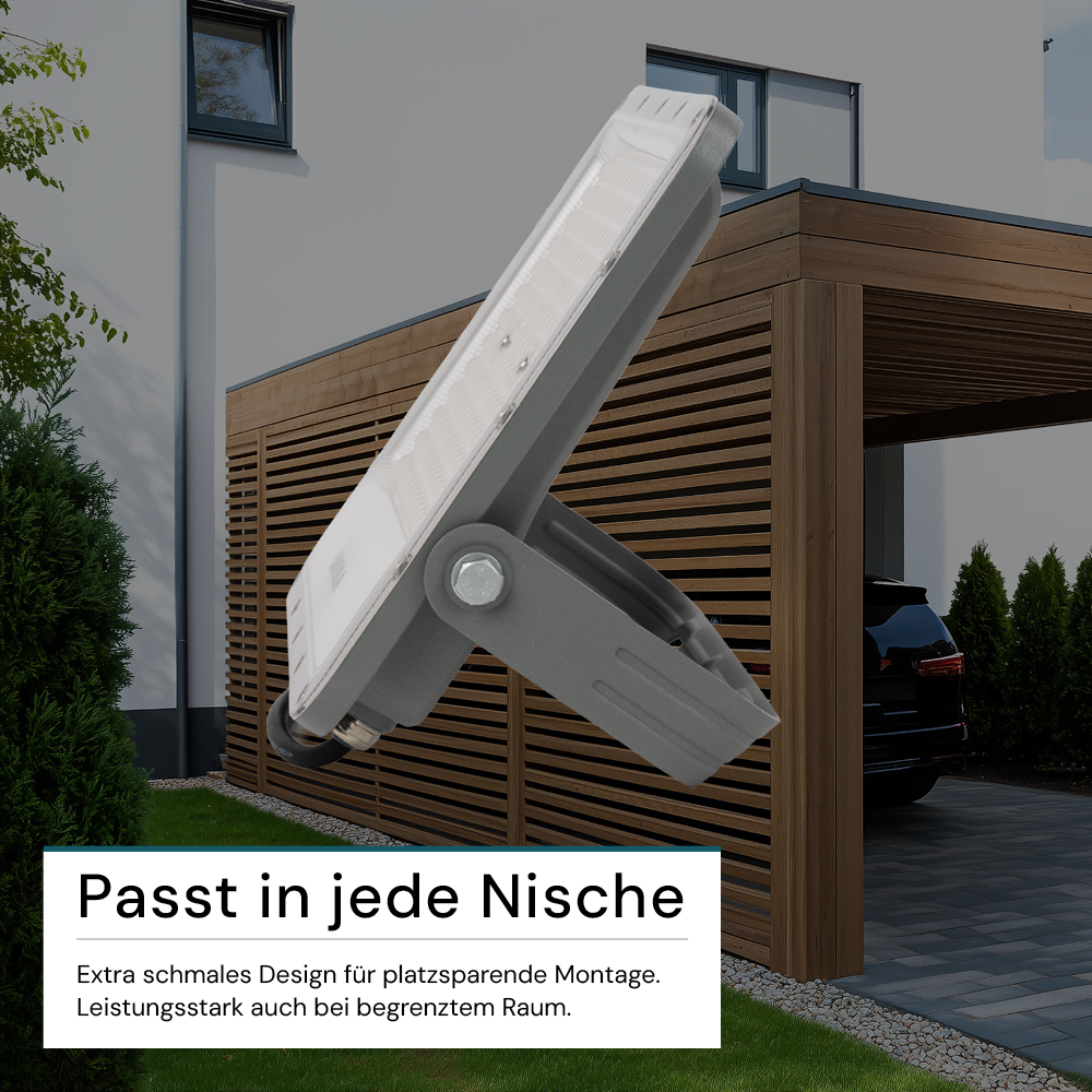 LED-Fluter, 150 W, 4000 K (neutralweiß), 18500 lm, grau, IP65.