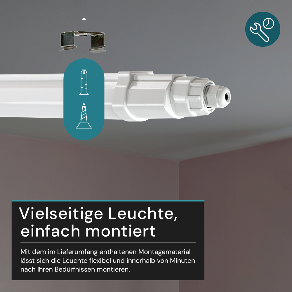 8er-Pack LED Feuchtraumleuchte SLIM, 120 cm, 36 W, 4320 lm, 4000 K (neutralweiß), IP65, IK06, durchschleifbar, mit Quick Connector.