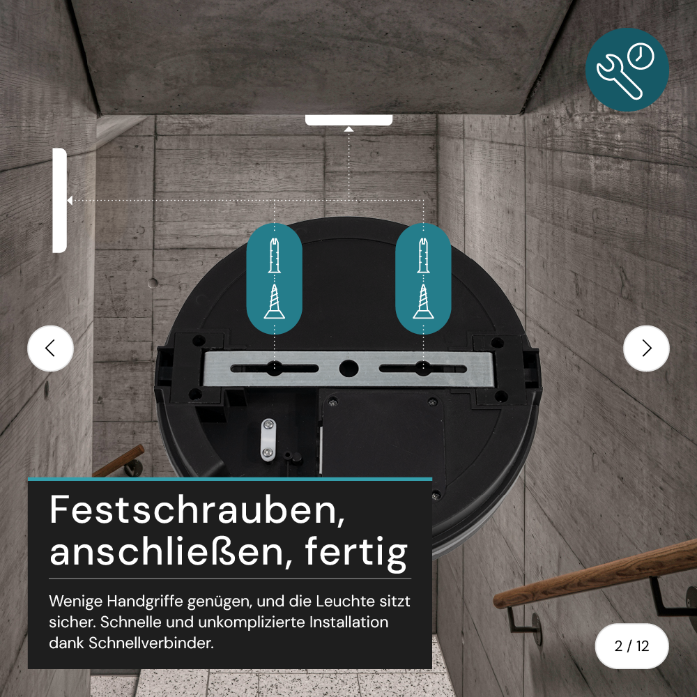 Moderne LED-Deckenlampe, schwarz/weiß, rund, 20 W, 2000 lm, Lichtfarbe einstellbar, Ø20 cm, IP65-wassergeschützt, Schnellverbinder, Innen- und Außenlampe