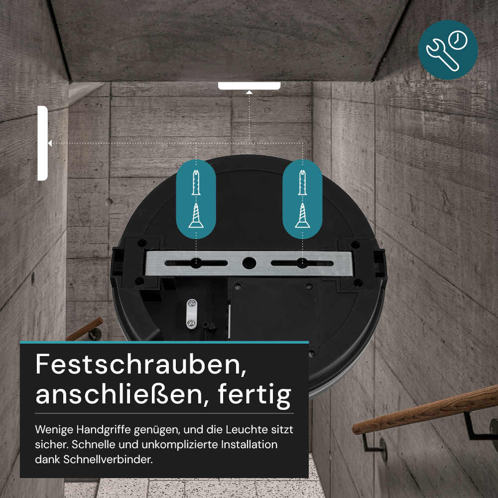 Moderne LED-Deckenlampe, schwarz/weiß, rund, 30 W, 3000 lm, Lichtfarbe einstellbar, Ø30 cm, IP65-wassergeschützt, Schnellverbinder, Innen- und Außenlampe