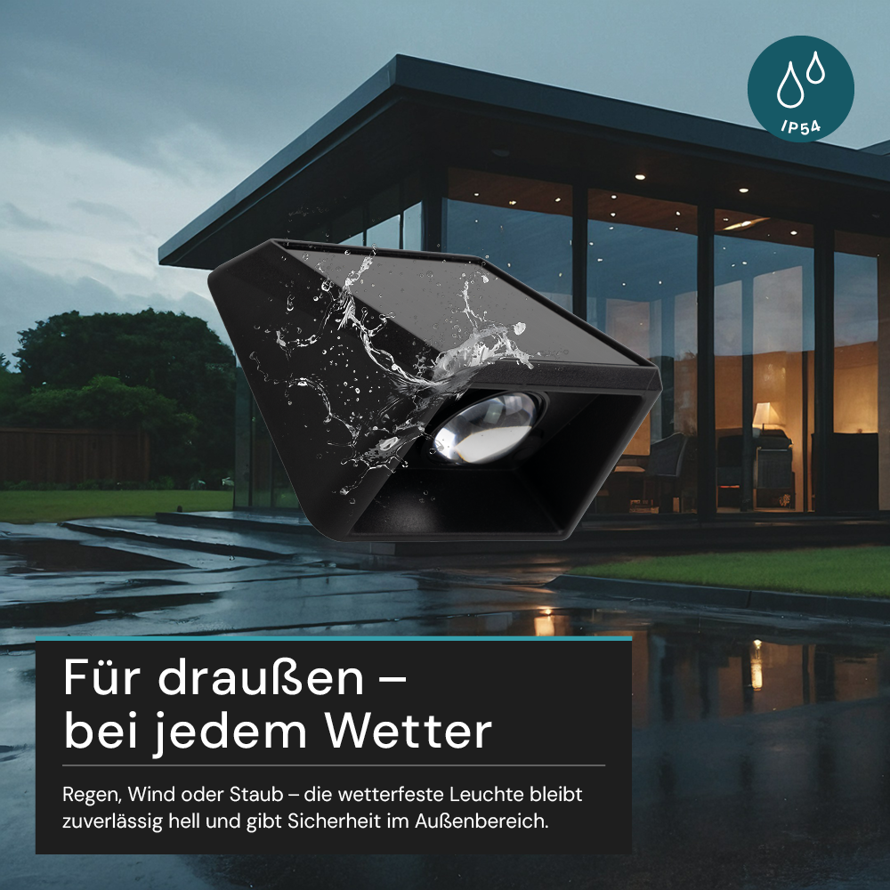 Solar LED Wandleuchte Außen, 1-flammig, 3 Lichtfarben einstellbar (CCT), IP54-wasserdicht, mit Akku, lange Leuchtdauer, Gartenleuchte