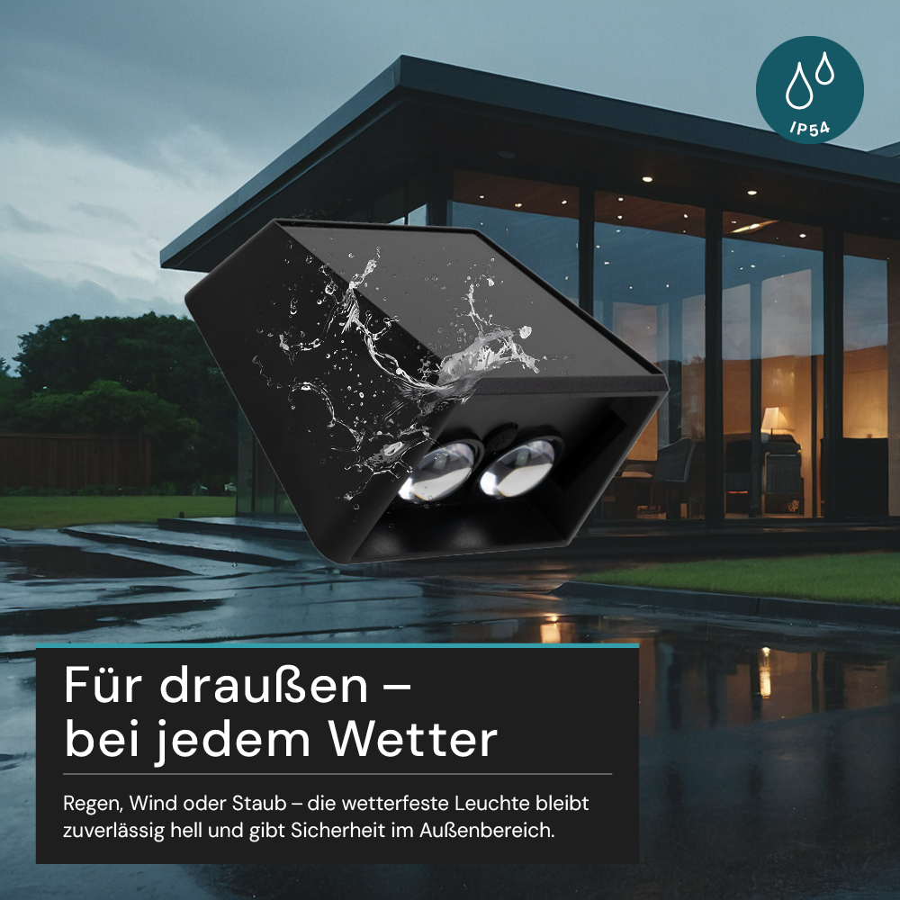 Solar LED Wandleuchte Außen, Up/Down, 2-flammig, 3 Lichtfarben einstellbar (CCT), IP54-wasserdicht, mit Akku, lange Leuchtdauer, Gartenleuchte