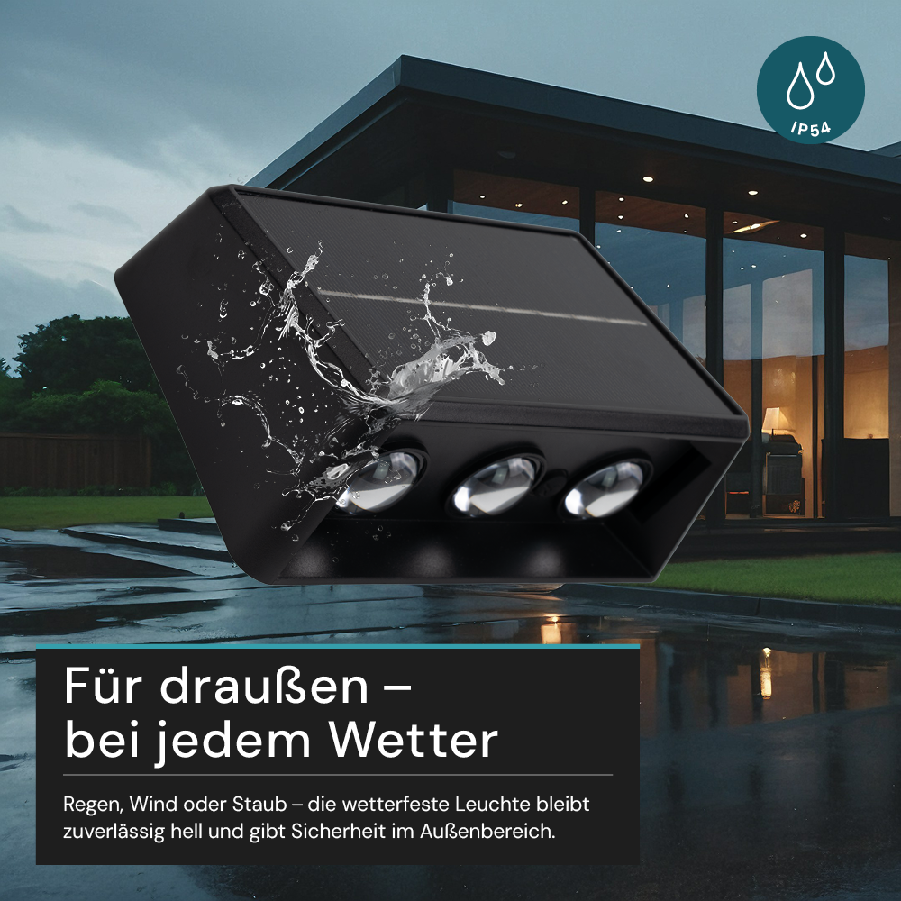 Solar LED Wandleuchte Außen, Up/Down, 3-flammig, 3 Lichtfarben einstellbar (CCT), IP54-wasserdicht, mit Akku, lange Leuchtdauer, Gartenleuchte