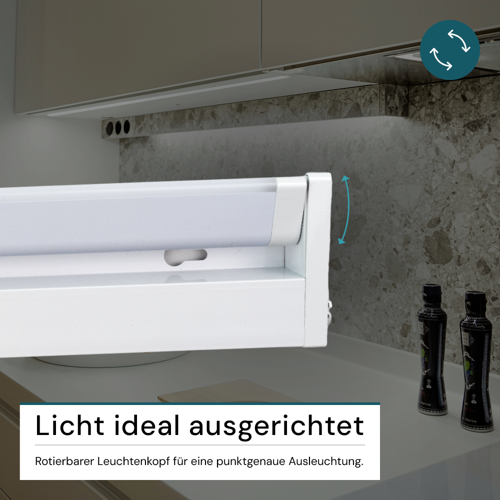 LED-Unterbauleuchte, schwenkbar, mit Schalter, 115 cm, 16 W, 1600 lm, einstellbare Lichtfarbe, dimmbar, erweiterbar, Küchen- und Schrankbeleuchtung
