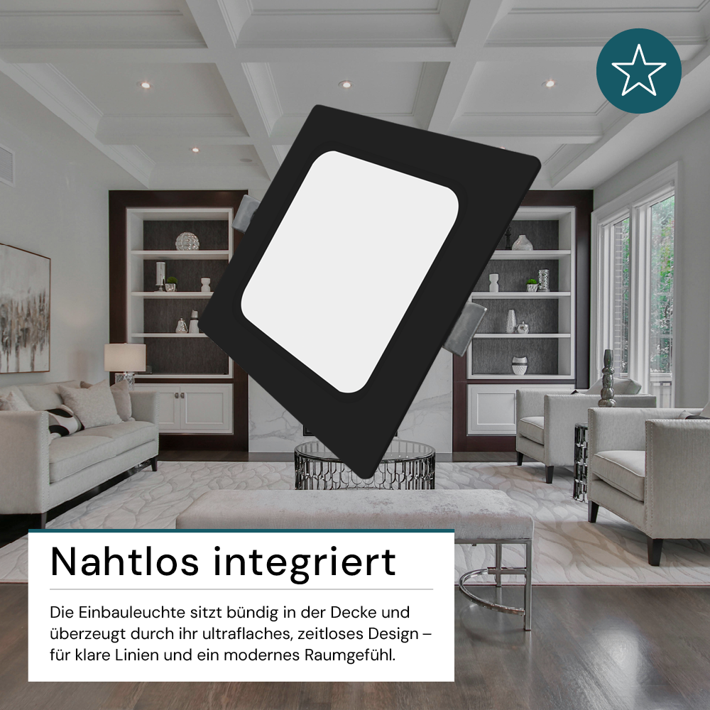 LED Einbauleuchte in Schwarz, 24 W, 230 V, IP44-geschützt, 2400 lm, Lichtfarbe einstellbar, 295x29 mm, Einbaustrahler mit Diffusor, Badezimmer Deckenleuchte