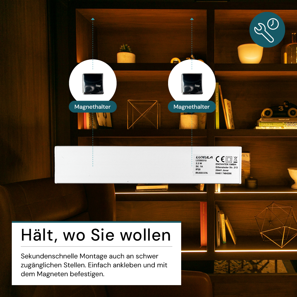 LED Schrankbeleuchtung mit Bewegungsmelder, Silberton, 20 cm, dimmbar, einstellbare Lichtfarbe, USB-aufladbar, einfache Befestigung, Unterbauleuchte