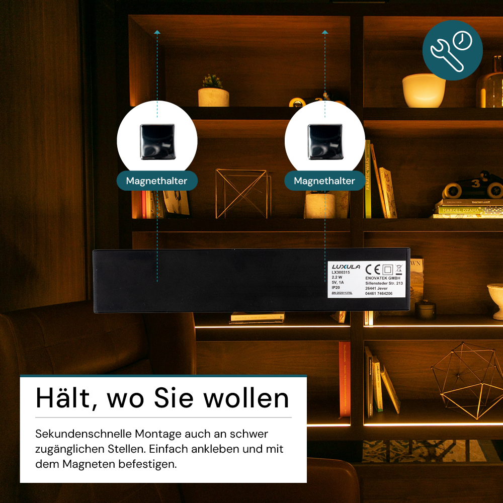 LED Schrankbeleuchtung mit Bewegungsmelder, schwarz, 20 cm, dimmbar, einstellbare Lichtfarbe, USB-aufladbar, einfache Befestigung, Unterbauleuchte