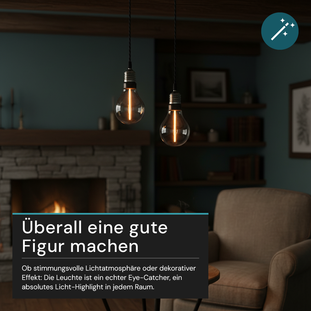 LED Filament Leuchtmittel, LINE, Smoke, Bulb A60, E27, 2W, 40lm, 1800K, dimmbar