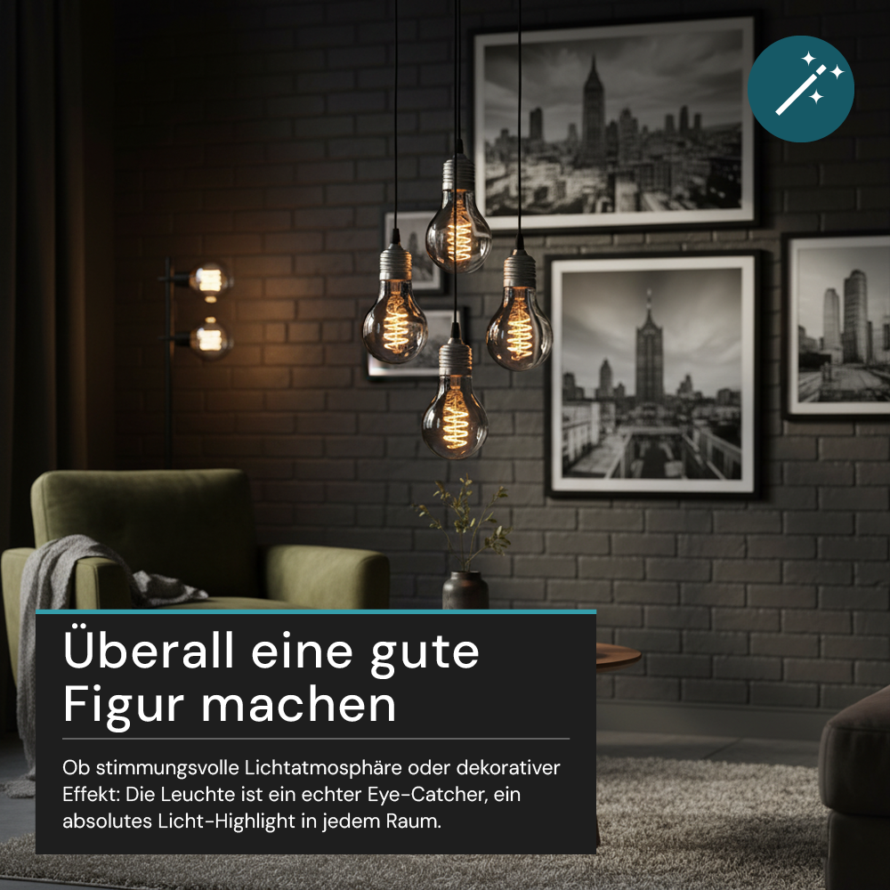 LED Filament Leuchtmittel, SPIRAL, Bulb A60, E27, 4W, 40lm, 1800K, dimmbar