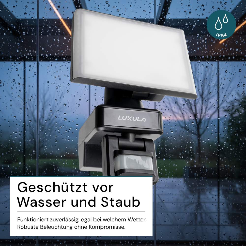 Schwenkbarer LED Fluter mit Bewegungsmelder, 20 W, 2100 lm, 4000 K (neutralweiß), IP54, flexibler Strahler, Aluminiumdruckguss, Wandleuchte