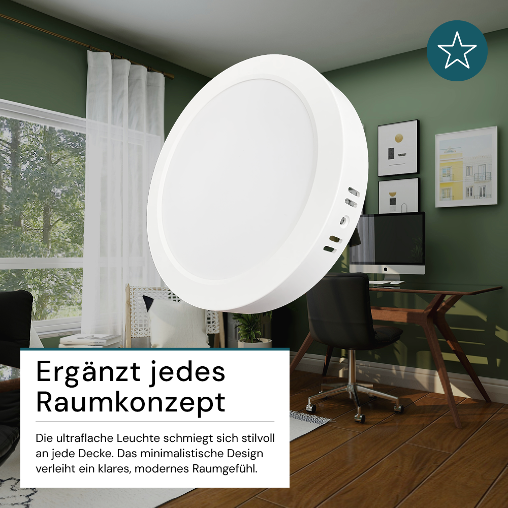 LED Aufbauleuchte in Weiß, 12 W, 230 V, IP44-geschützt, 1200 lm, Lichtfarbe einstellbar, Ø175x34 mm, Deckenleuchte mit Diffusor, Badezimmerlampe