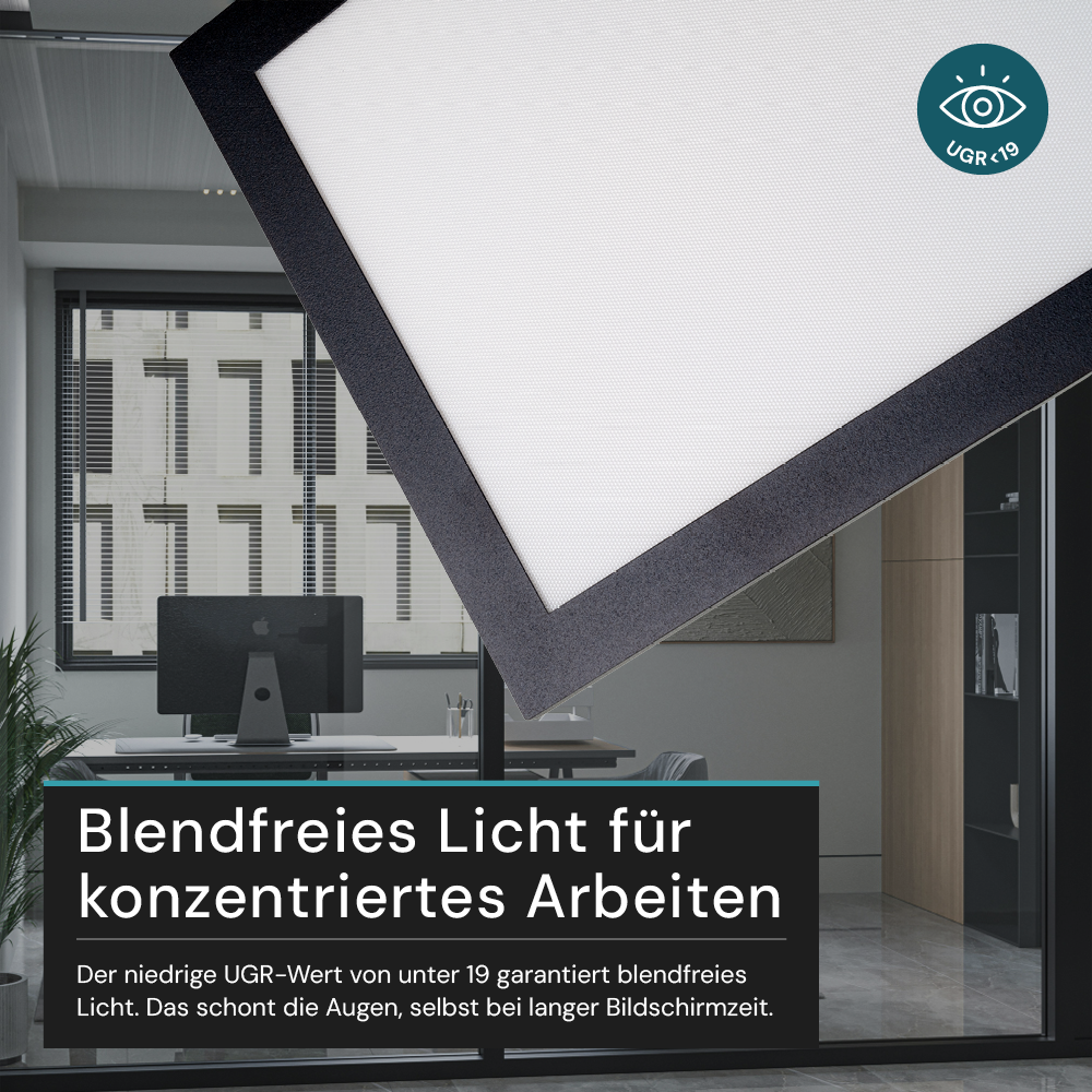 LUXULA LITEQ 80, LED-Panel mit Fernbedienung, 80×20 cm, schwarz, 40 W, 4400 lm, UGR<19, Helligkeit und Lichtfarbe einstellbar