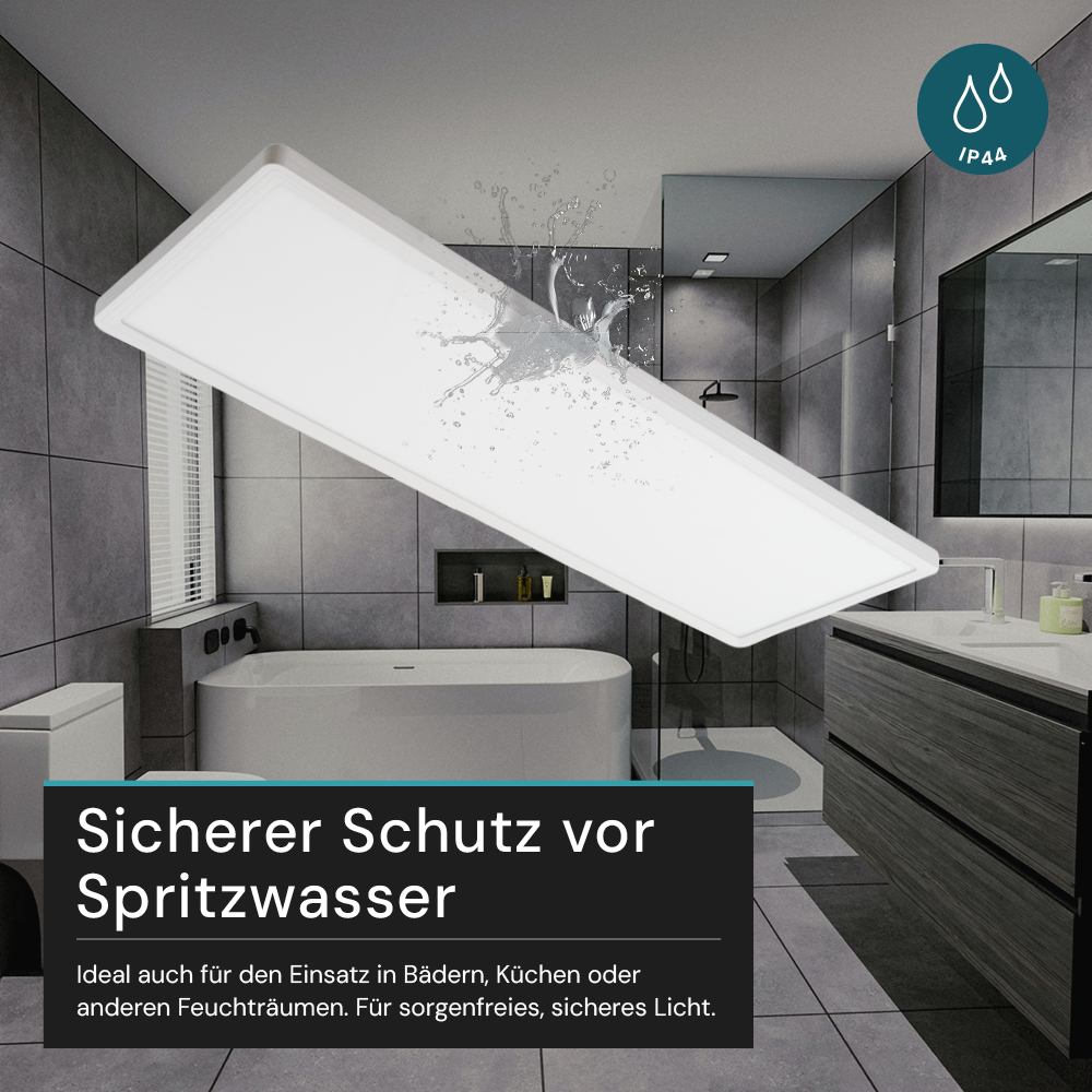 LED-Panel mit Fernbedienung, 58×20 cm, weiß, 24 W, 2200 lm, IP44 Wassergeschützt, Helligkeit und Lichtfarbe einstellbar