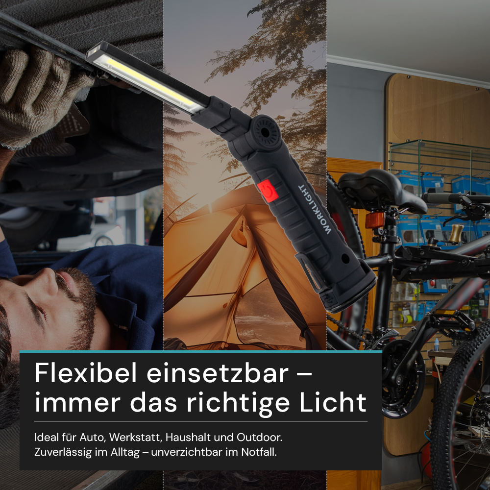 LED-Arbeitsleuchte mit Akku, 5 Lichtmodi, 11 cm, mit Magnet und Haken, USB-aufladbar, drehbare Taschenlampe, Inspektionsleuchte.