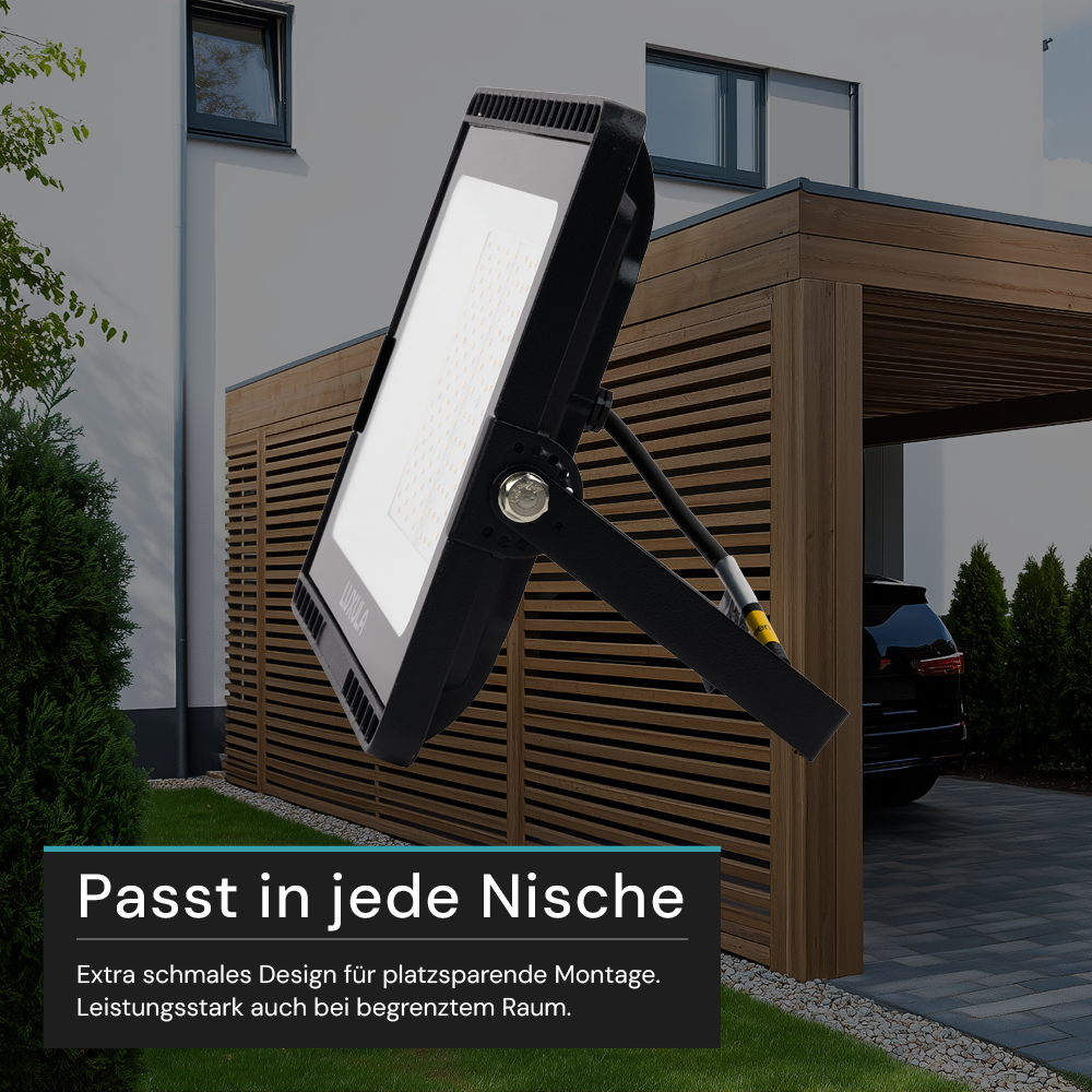 LED CCT Fluter, 100 W, 3000-6500 K (warm-, neutral-, kaltweiß), 10000 lm, schwarz, IP65.