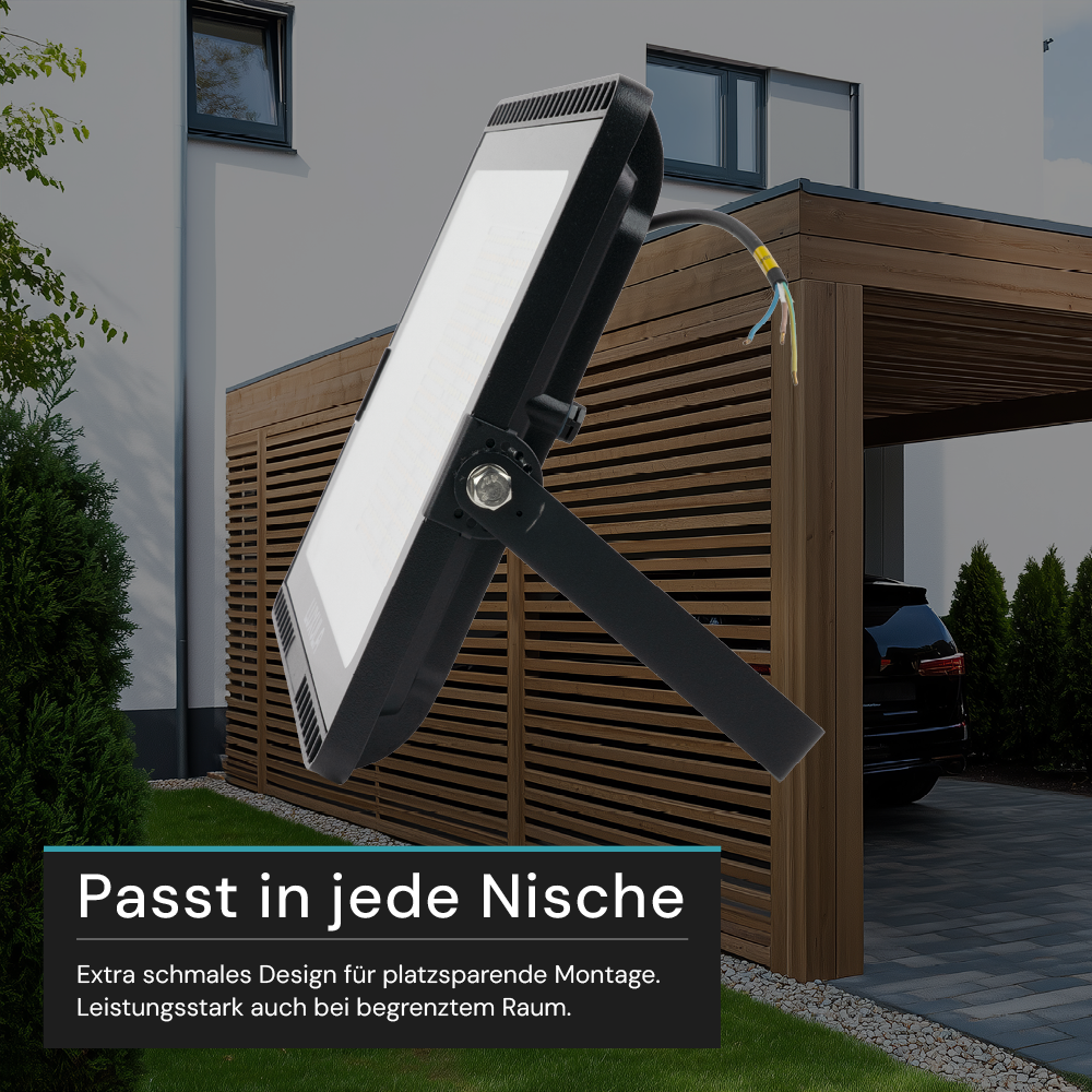 LED CCT Fluter, 200 W, 3000-6500 K (warm-, neutral-, kaltweiß), 20000 lm, schwarz, IP65.