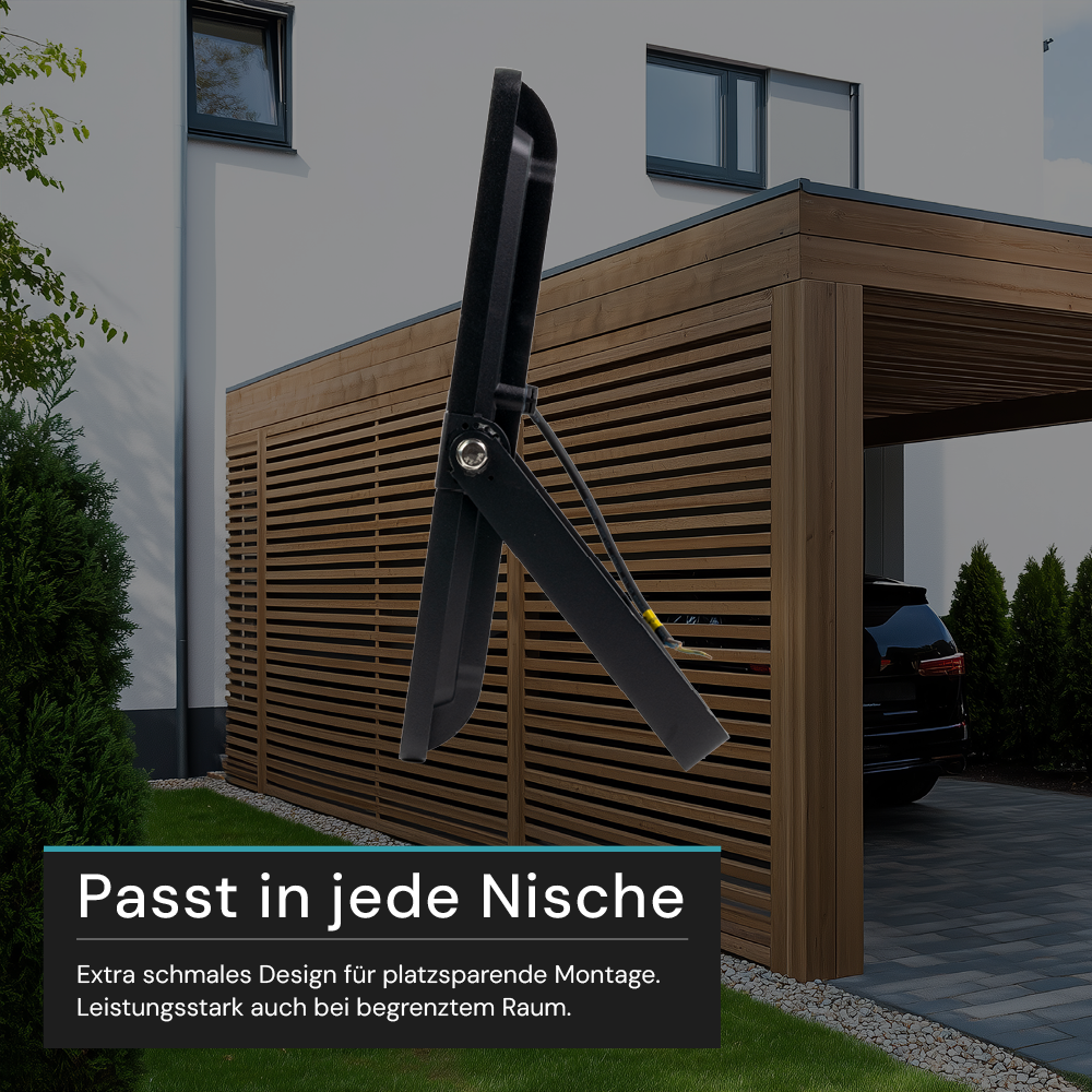 LED CCT Fluter, 300 W, 3000-6500 K (warm-, neutral-, kaltweiß), 30000 lm, schwarz, IP65.